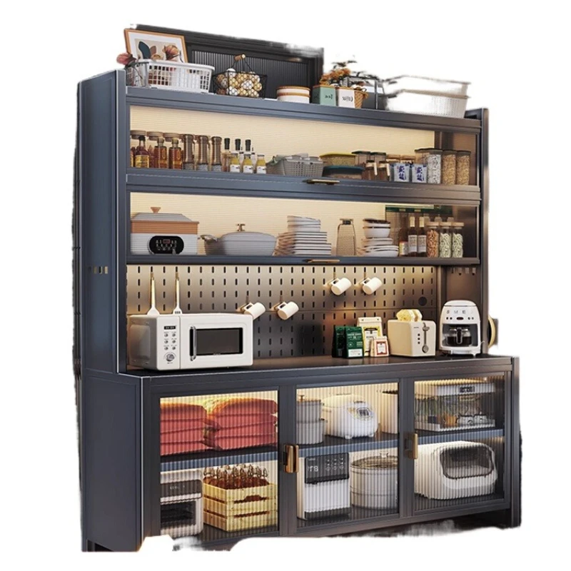 

Kitchen shelves, side lockers, floor-to-ceiling multi-layer ovens, microwave ovens, pots, electrical appliances