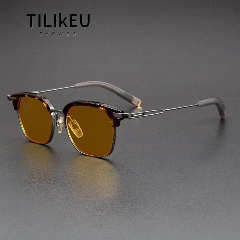 

Классические ретро ацетатные титановые квадратные солнцезащитные очки для бровей, дизайнерские винтажные очки для вождения, солнцезащитные очки ночного видения с антибликовым покрытием