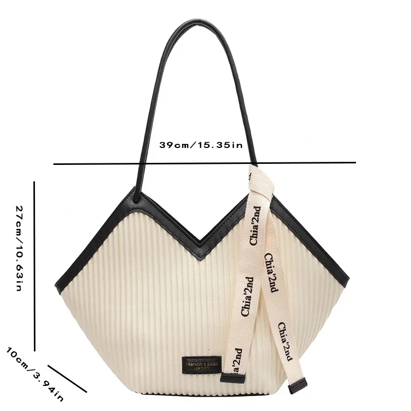 New Design Fashion Women Ladies Shoulder Bag Tote Bag Winter Texture Commuter Casual Retro Pure Colour Vertical Stripe Tote