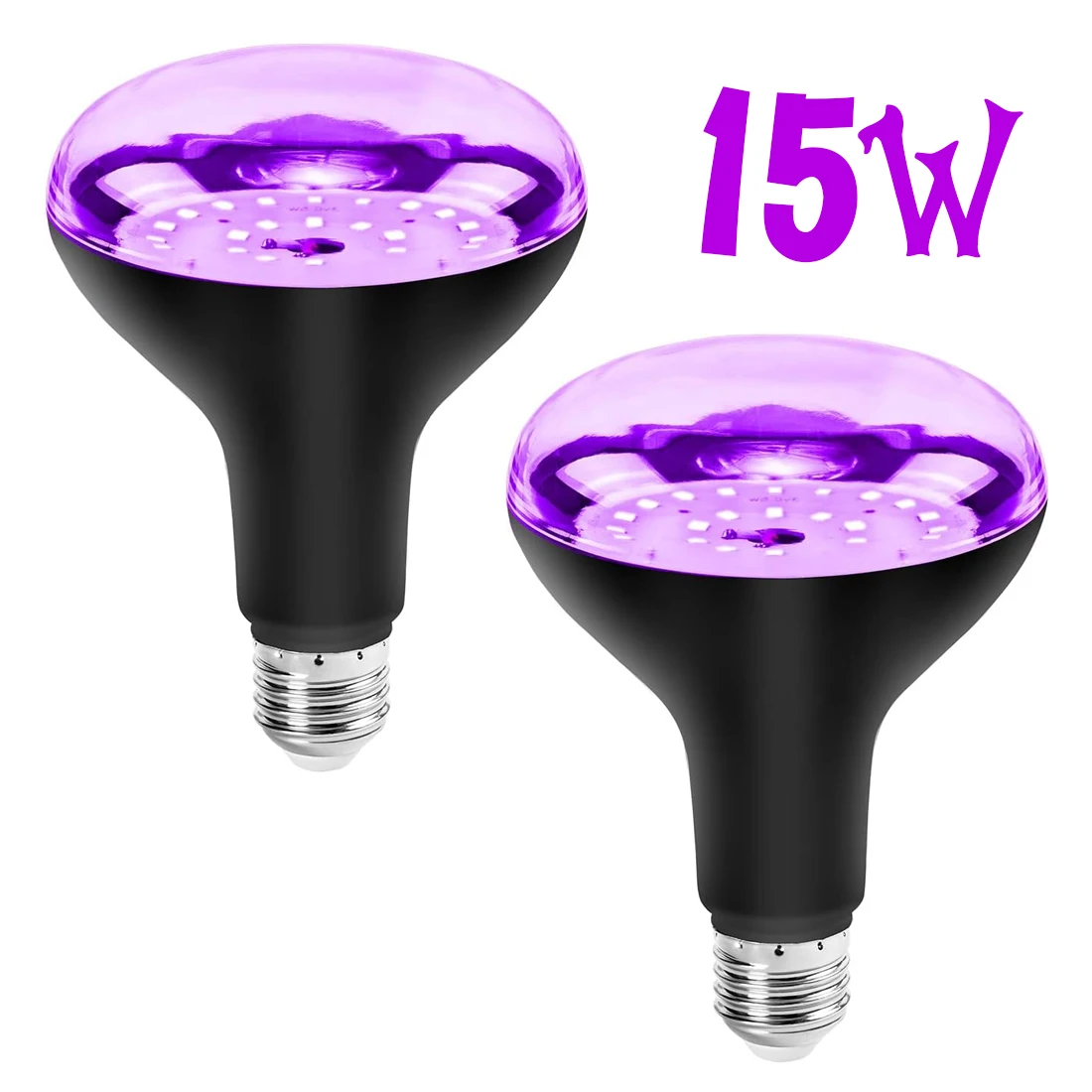 2Pack 15W  Black Light Bulb E26/E27 for Glow in The Dark, 395nm, Flood Light for Halloween Christmas Party, Body Paint