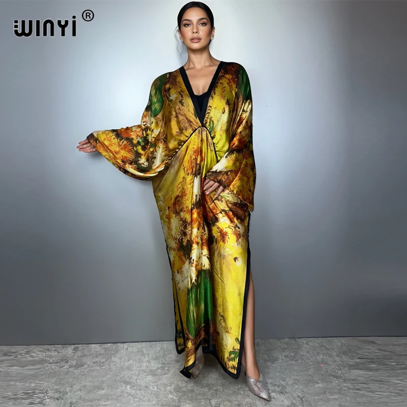 

WINYI boho summer maxi dress Muslim Abaya Lady beach cover up muslim woman dresses Beachwear fashion Kaftan abaya dubai luxury