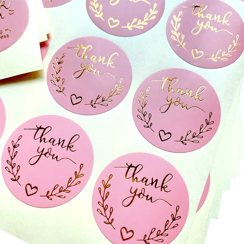 

120pcs Bronzing sticker pink wheat ear love Round thank you self-adhesive package sealing label DIY 3.5CM