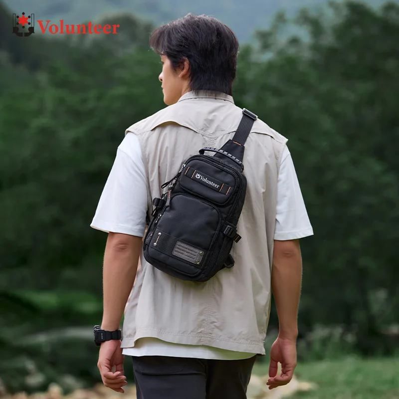 VOLUNTEER Men's Cycling Chest Bag Oxford Multi-Pocket Large Capacity Waterproof Casual Sporty Durable Crossbody Bags Man 1835-04