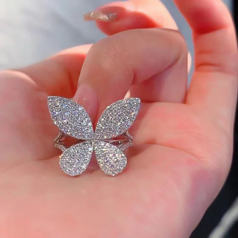 CAOSHI Sparkling Butterfly Finger Rings for Women Lovely Elegant Lady Engagement Party Jewelry Delicate Design Accessories Gift