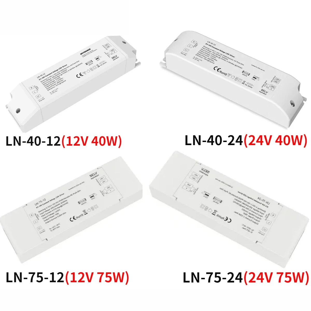 

Skydance 1/0-10V Dimmable LED Driver 40W 75W 12V/24V Constant Voltage PWM AC Push-Dim Power Supply For Single Color LED Strip