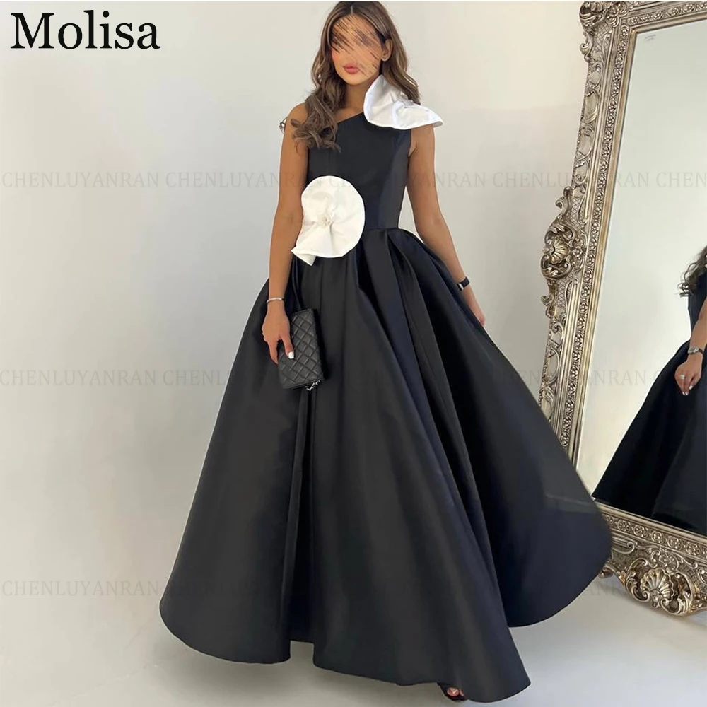 

MOLISA Elegant Black White Satin Party Evening Gowns 2024 A-Line One Shoulder Prom Dress Formal Occasion Dresses فساتين الحفلات