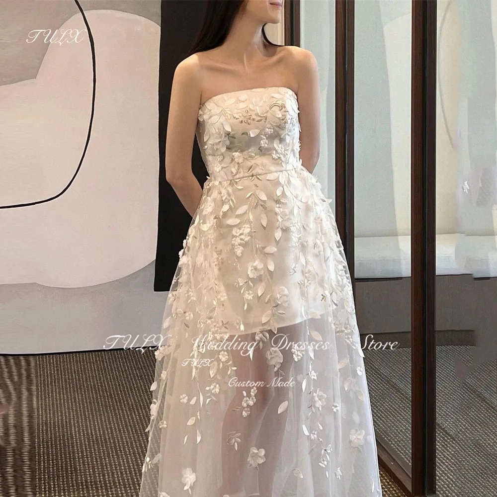 

TULX Elegant Lace 3D Flowers A Line Korea Wedding Dresses Photoshoot Strapless Long Corset Back Luxury Bridal Gowns 2025 New