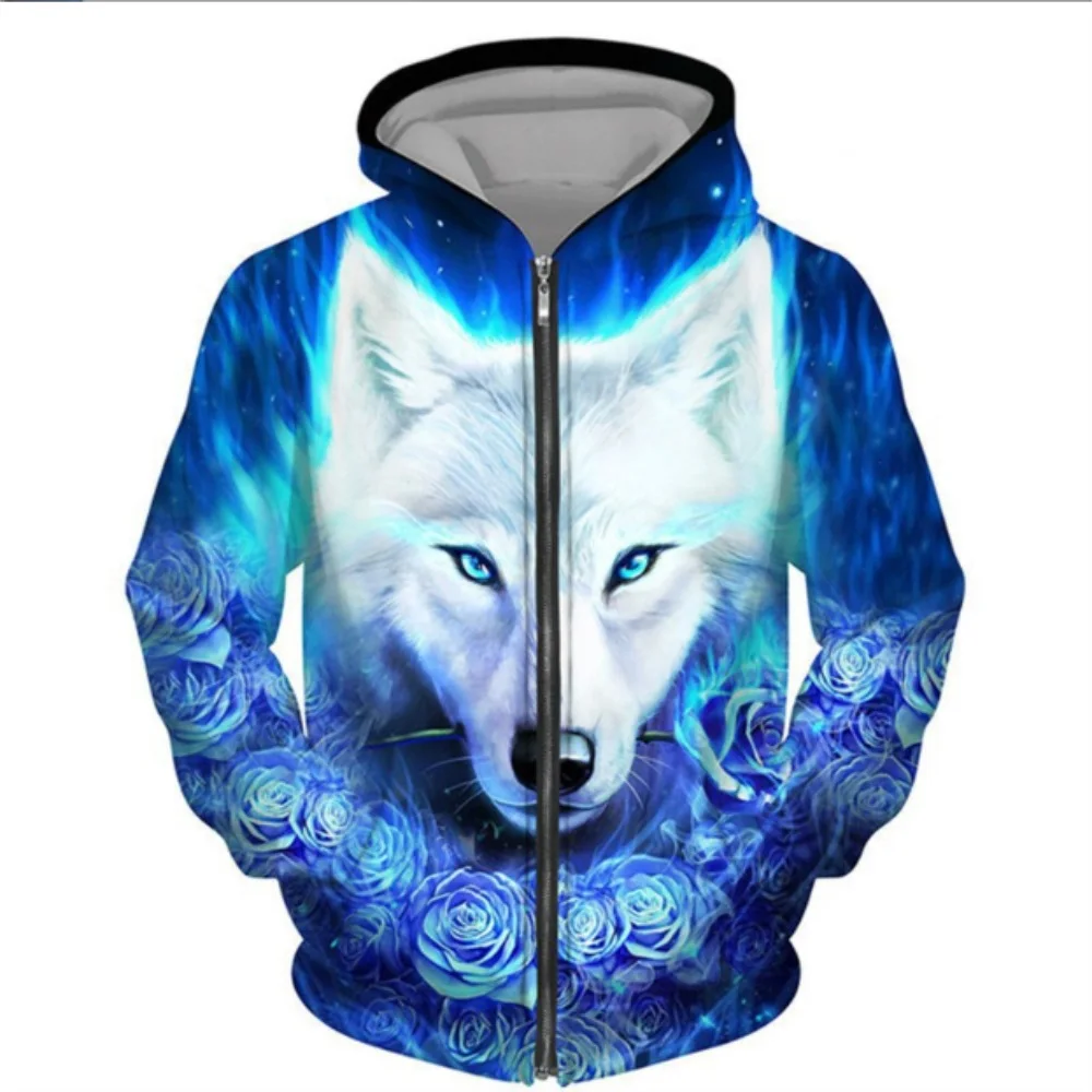 

2025 Men's Fall Best-Selling 3D Wolf Head Print Zippered Hooded Sweatshirt, Daily Casual Versatile Hip-Hop Coat