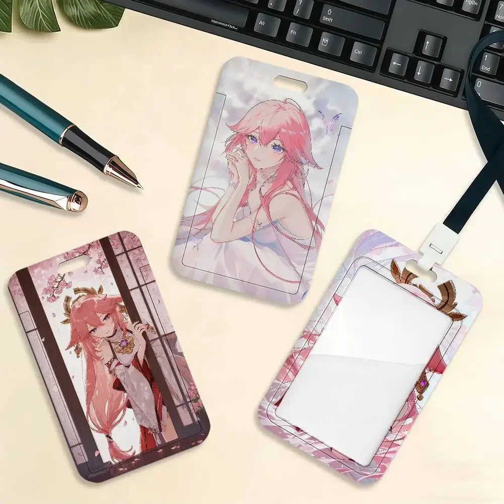 Yae Miko Genshin Impact Card Holder Cardcase Bus Subway Work Permit Student Lanyard Neck Straps Badge Holder Door Card