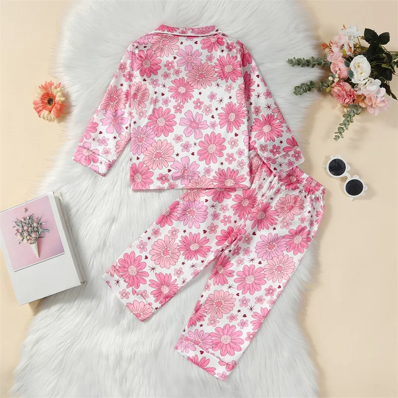 

Children s Sleepwear Set Adorable Flower Leopard Print Pajamas with Buttoned Long Sleeve Top and Stretchy Bottoms for Cozy