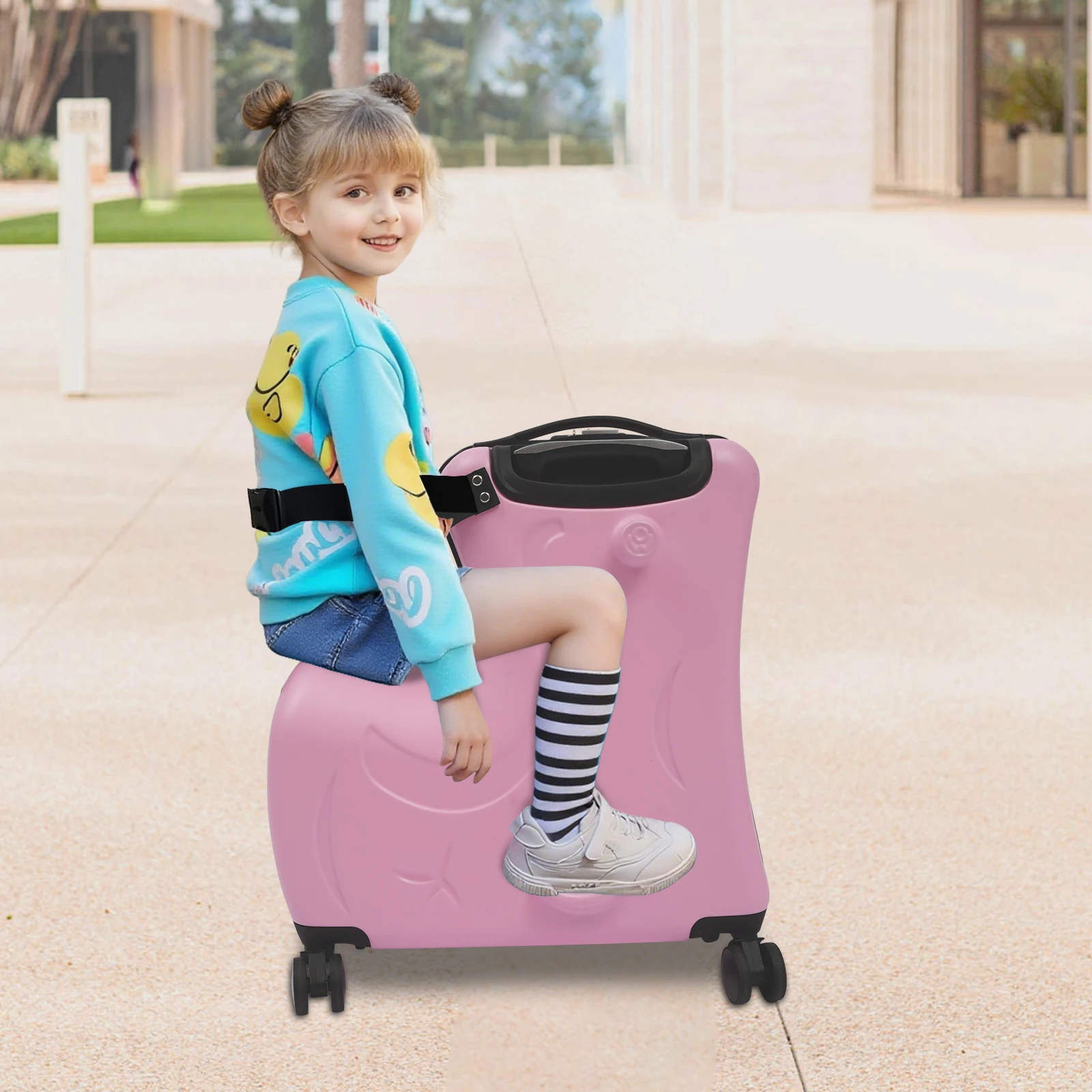 20 inch Pink Matte Children's Trolley Case - Kid Ride-On Portable Suitcase, 4 Universal Wheels