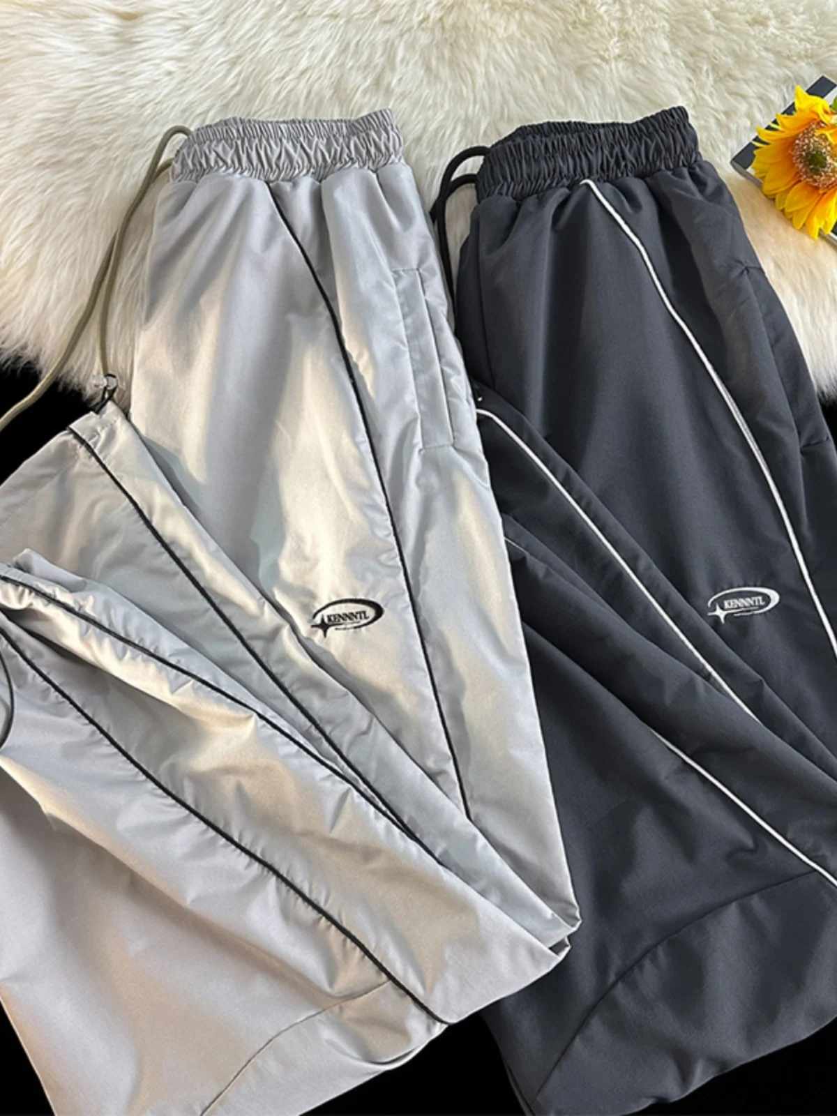 

Men's Drawstring Trousers Quick Dry Loose Fit American Style Sport Pants Casual Loose Wide Leg Summer Trendy Brand