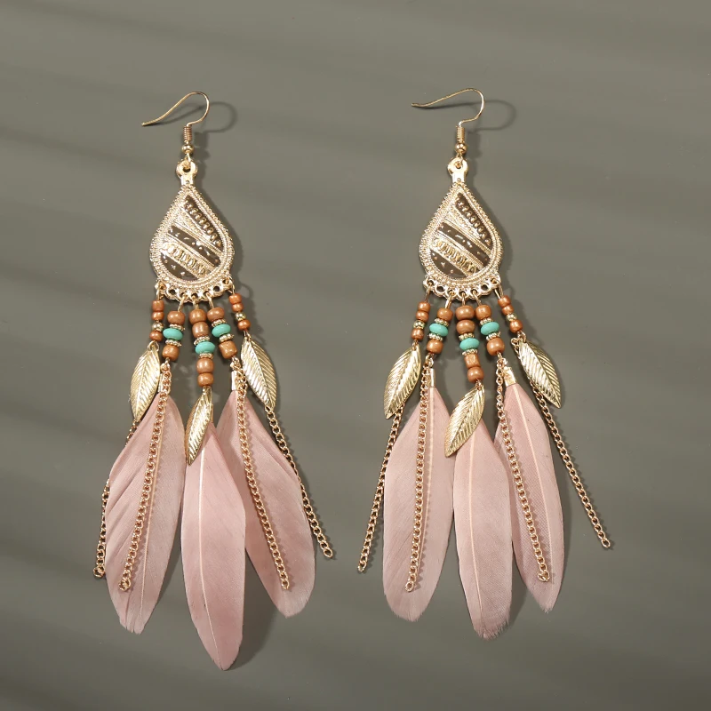 Boho Lange Feder Baumeln frauen Ohrringe Strand Lange Quaste Perlen Handgemachte Blume Emaille Ohrringe Braut Hochzeit Pendientes Mujer – Detail 23