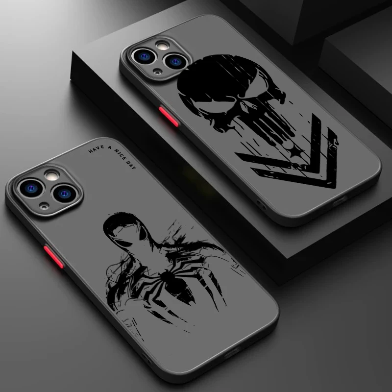 Luxury Marvel Punisher Venom Frosted Translucent For Apple iPhone 16 15 14 13 12 11 XS XR X Pro Max Plus Mini Funda Phone Case