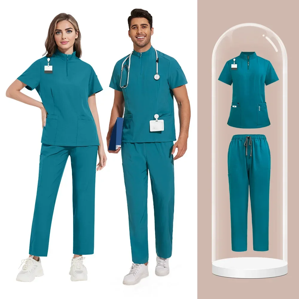 New Unisex Hospital Scrubs Sets Men Medical Uniforms Doctors Nurses Accessories Dental Clinic Salon Workwear Surgical Clothes