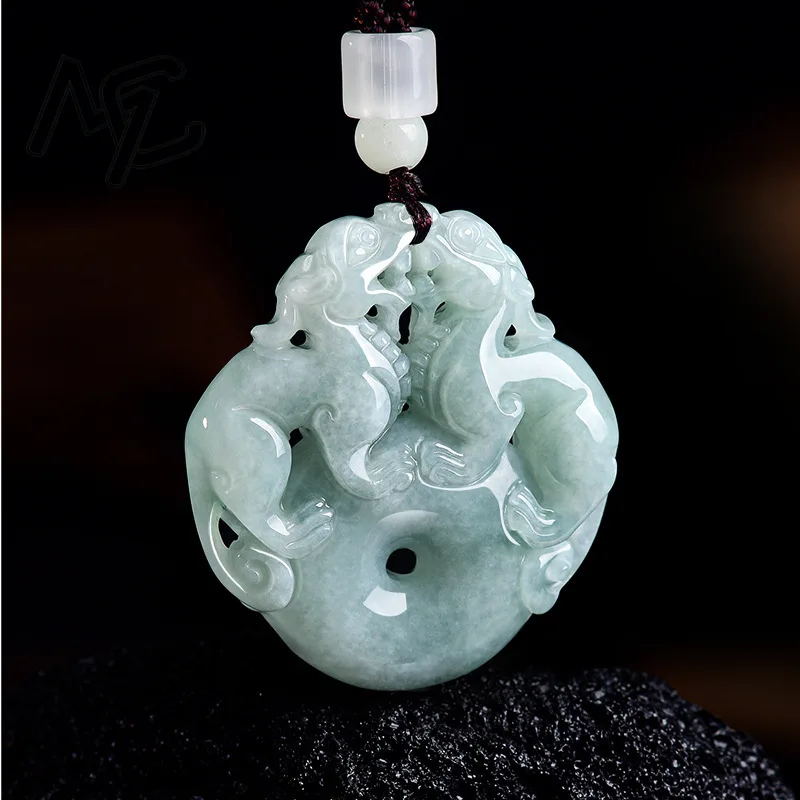 Certificate Natural A Good Jade White Double Pixiu Pendant Necklace Carved Charm Jadeite Jewelry Fashion Amulet Gifts Men Women