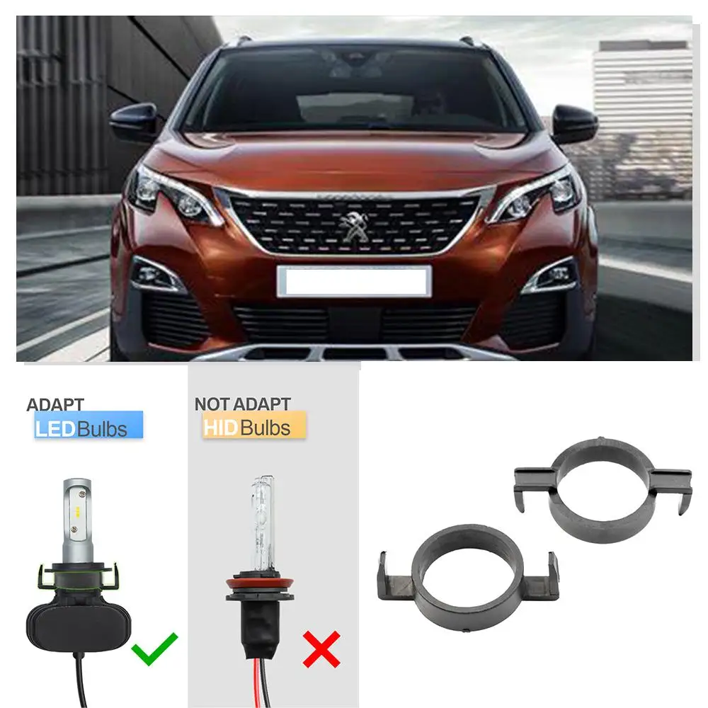 2PCS H7 LED Headlight Bulb Retainer Holder hi/lo beam Socket Adapter for Peugeot 3008 2008 5008 I 208 508 Citroen C3 II III