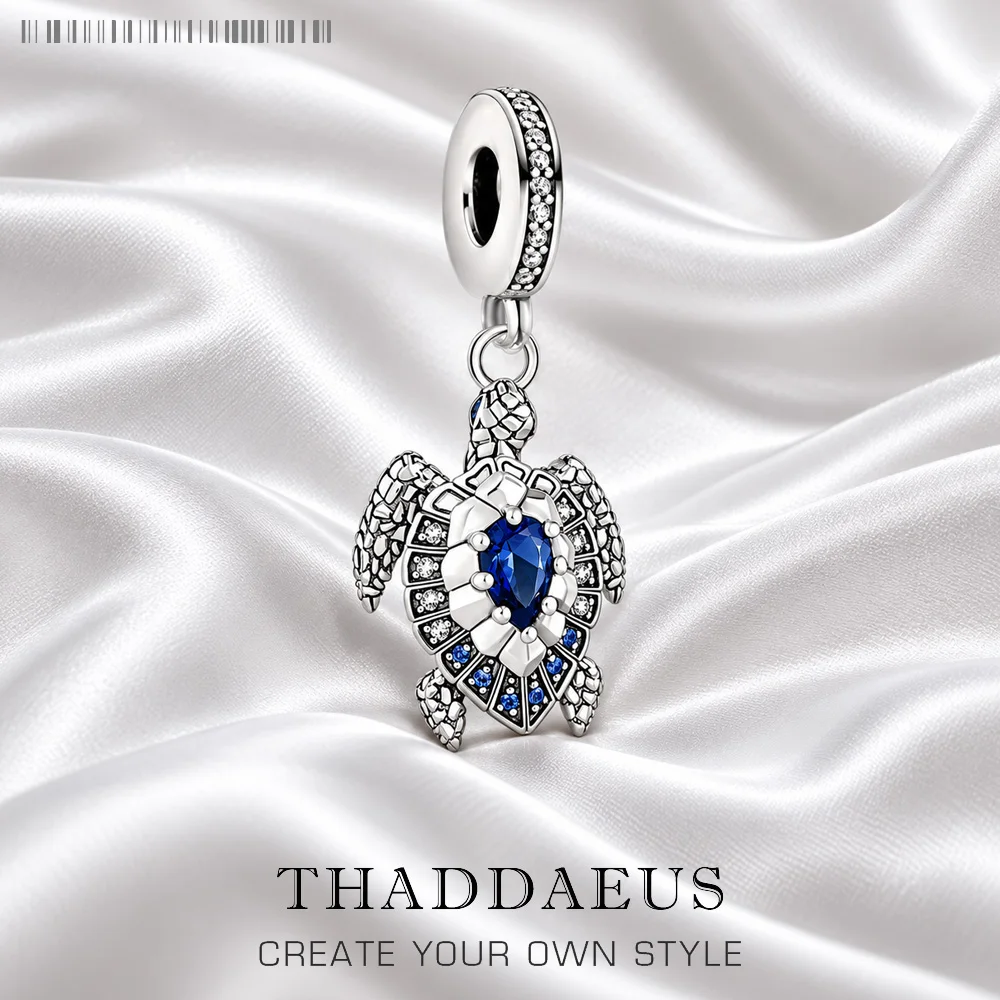 Charm Pendant Turtle With Blue Stones For Men Women Winter Real 925 Sterling Silver Special Lucky Gifts