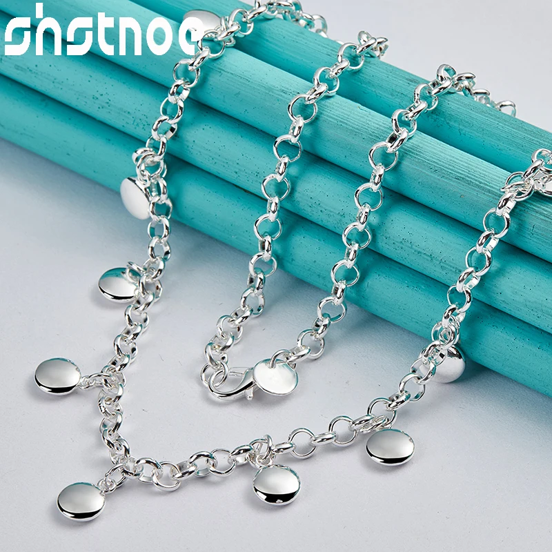 SHSTONE 925 Sterling Silver Round Bean Chain Necklace For Women Party Engagement Wedding Birthday Cute Fashion Charm Jewelry