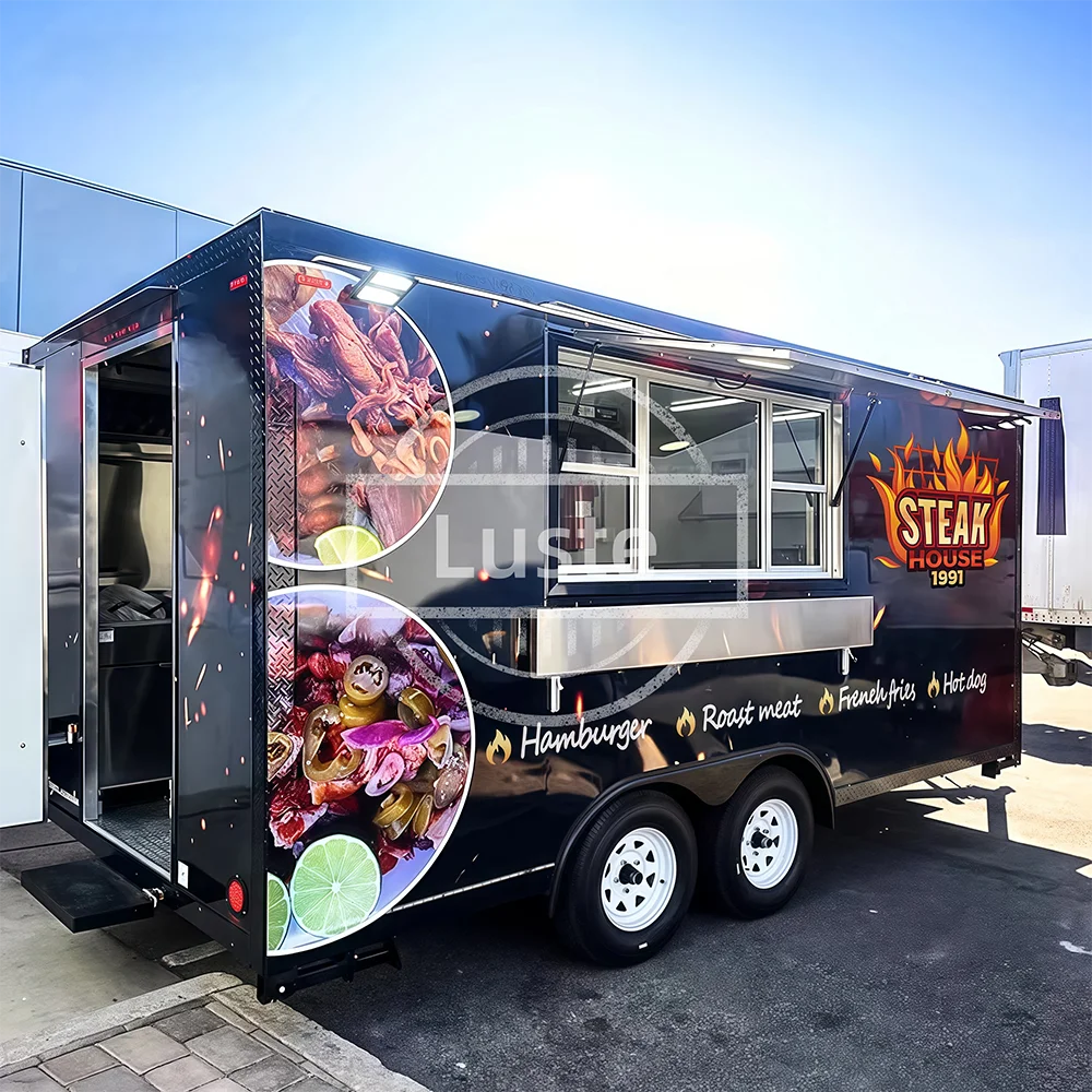 

Food Truck Trailer Mobile Cart Caravan Hamburger Shape Mobile Business Restaurant Customized