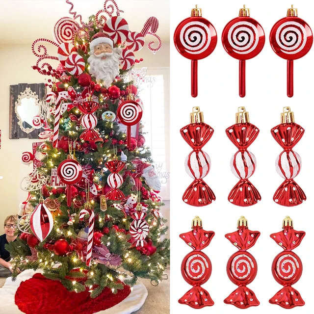 6szt Christmas Lollipop Candy Cane Pendant Xmas Tree Hanging Ball Ornaments Christmas Decorations for Home 2024 New Year Gift