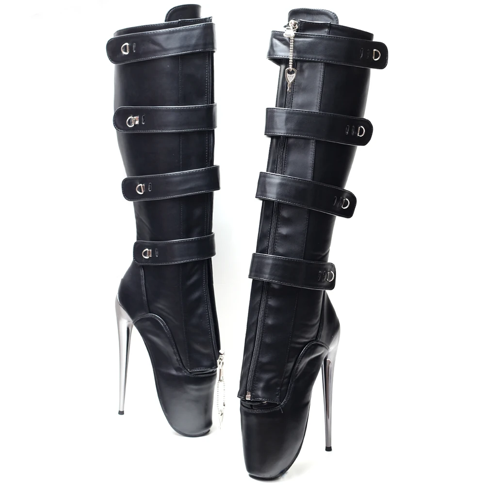 7 Inch Stiletto Heel Fetish Ballet Padlock Knee High boots Unisex Size 36-46