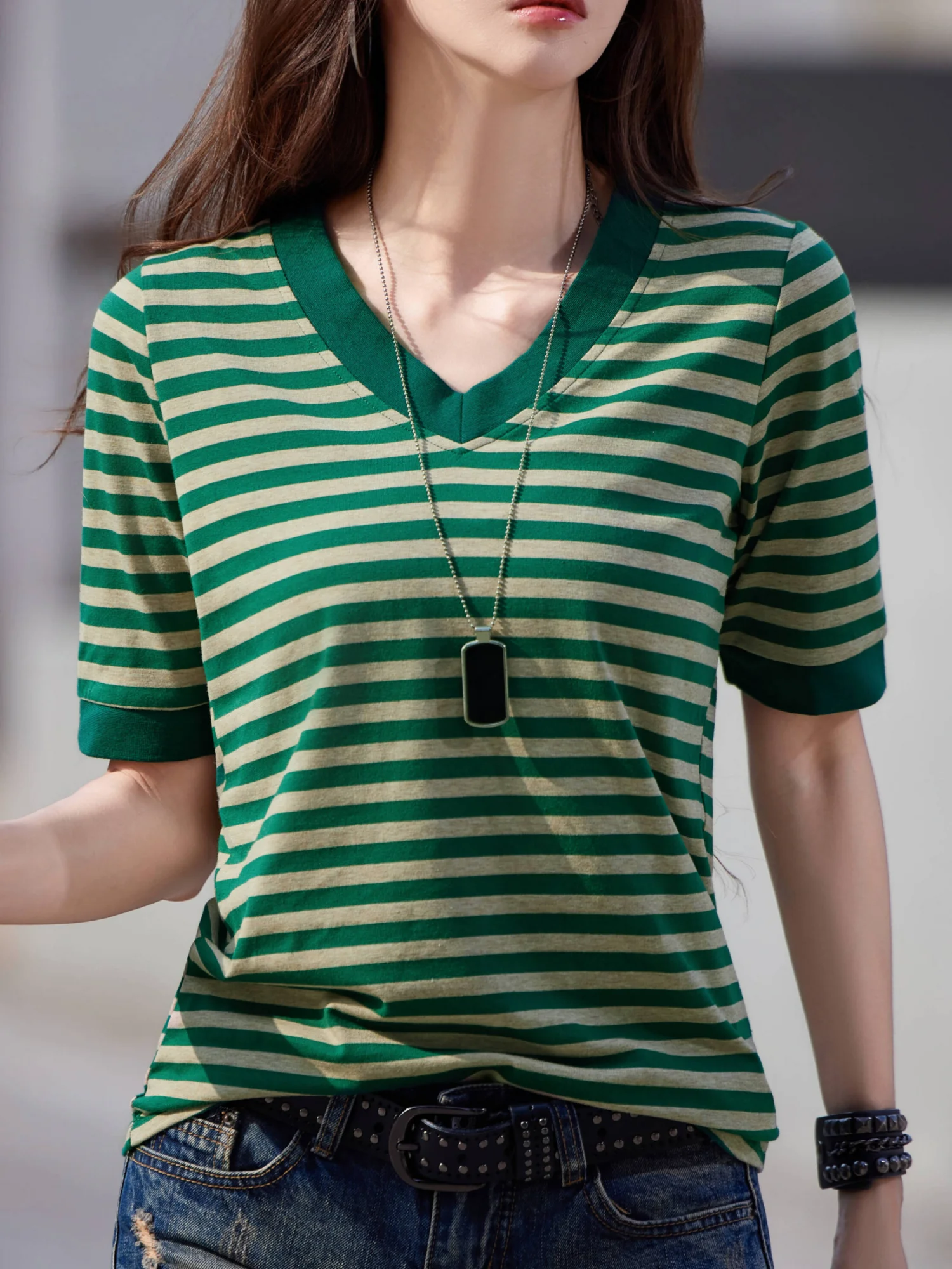 

Женская рубашка с короткими рукавами из чистого хлопка, весенне-осенний новый свободный топ, закрывающий живот, стильная рубашка с круглым вырезом