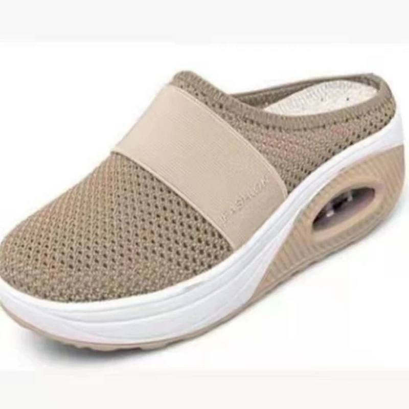 Mulas de plataforma leve para mulheres, sapatos de caminhada, almofada de ar, slip-on, ortopédica, diabética, chinelo, cunha, malha, tênis feminino