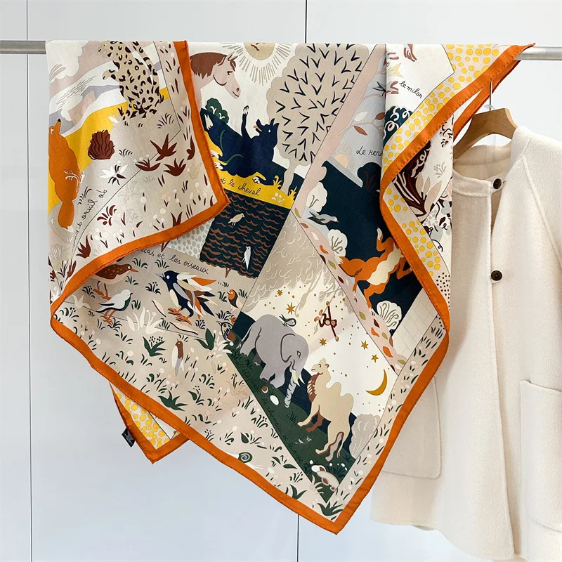 

Brand Luxury Big Square Women Shawl Double Side Print Lady Designer Silk Wool Bandana Scarf