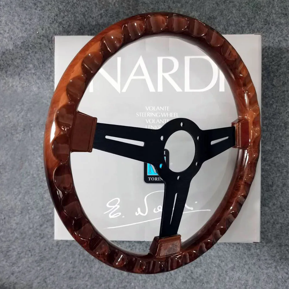 JDM Universal 14inch 350mm Car Nardi Steering Wheel Flat Corn Wood Film Modified Sports Steering Wheel With ND Horn Button