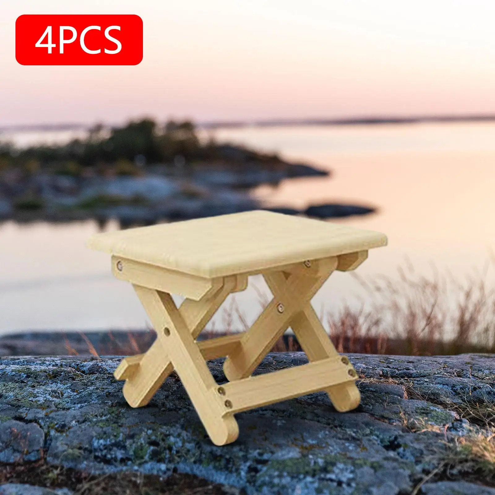 

4Pcs Compact Folding Wood Stool Backyard Stool for Living Room Multipurpose