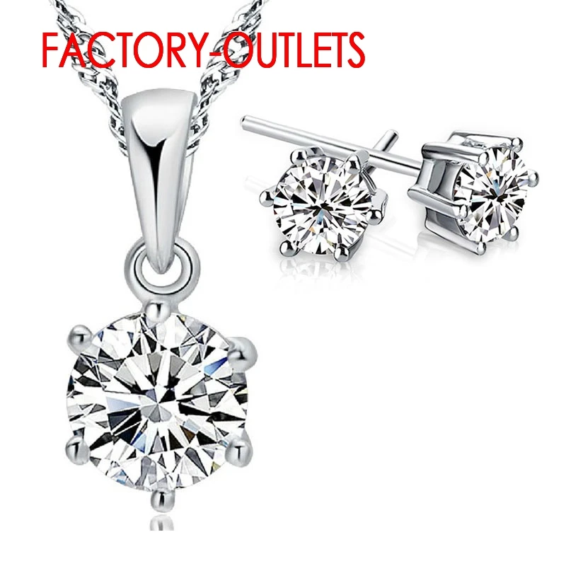 925 Sterling Silver Bridal Jewelry Set Classic 5 Claws Crystal  Necklaces Earrings Women Girls Engagement Anniversary