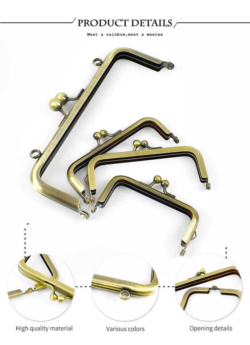 2/5Pcs 8.5/10.5/15/18.5cm Metal Bag Handle Square Smooth Clourse Purse Frame Kiss Clasp Handbag Sewing Brackets Bags Accessories