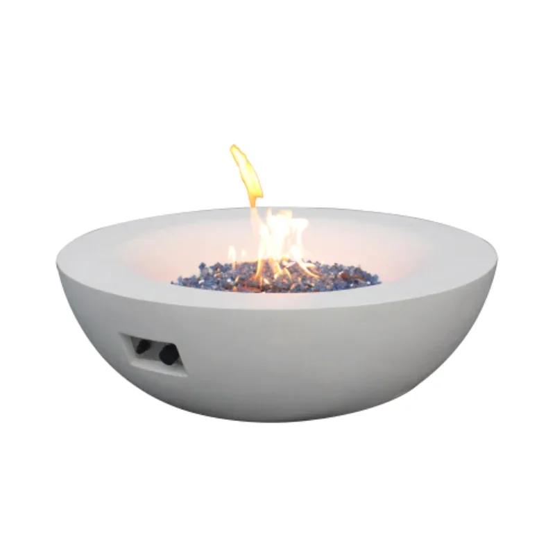 White Concrete Round D42 Inch Gas Fire Pit Bowl