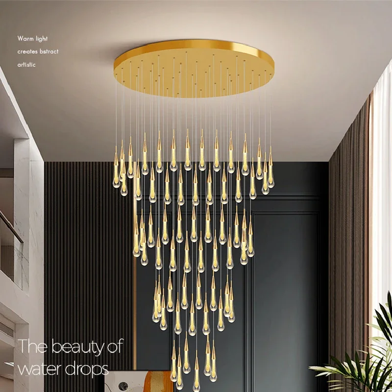 

Long Crystal Chandelier Staircase Luxury Hanging Lamp Home Decor Large Villa Hallway Kitchen Island Led Pendant Lights Fixture