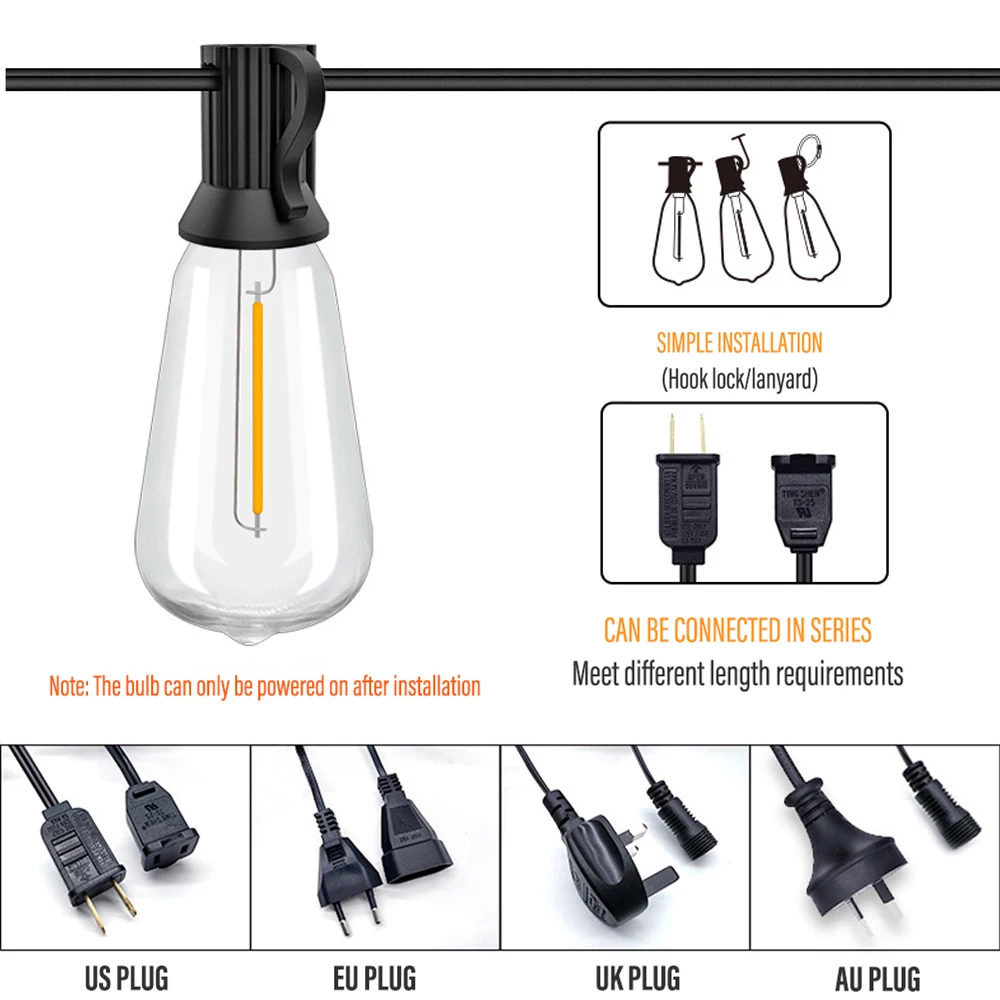 ST38 luci a stringa a LED per esterni luci a stringa Edison impermeabili per illuminazione decorativa per interni/esterni portico bistrot Cafe