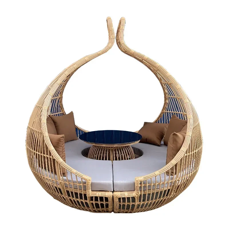 

Outdoor rattan weaving, leisure sofa coffee table combination, bed lying outdoor garden scenic spot, bed and breakfast hotel