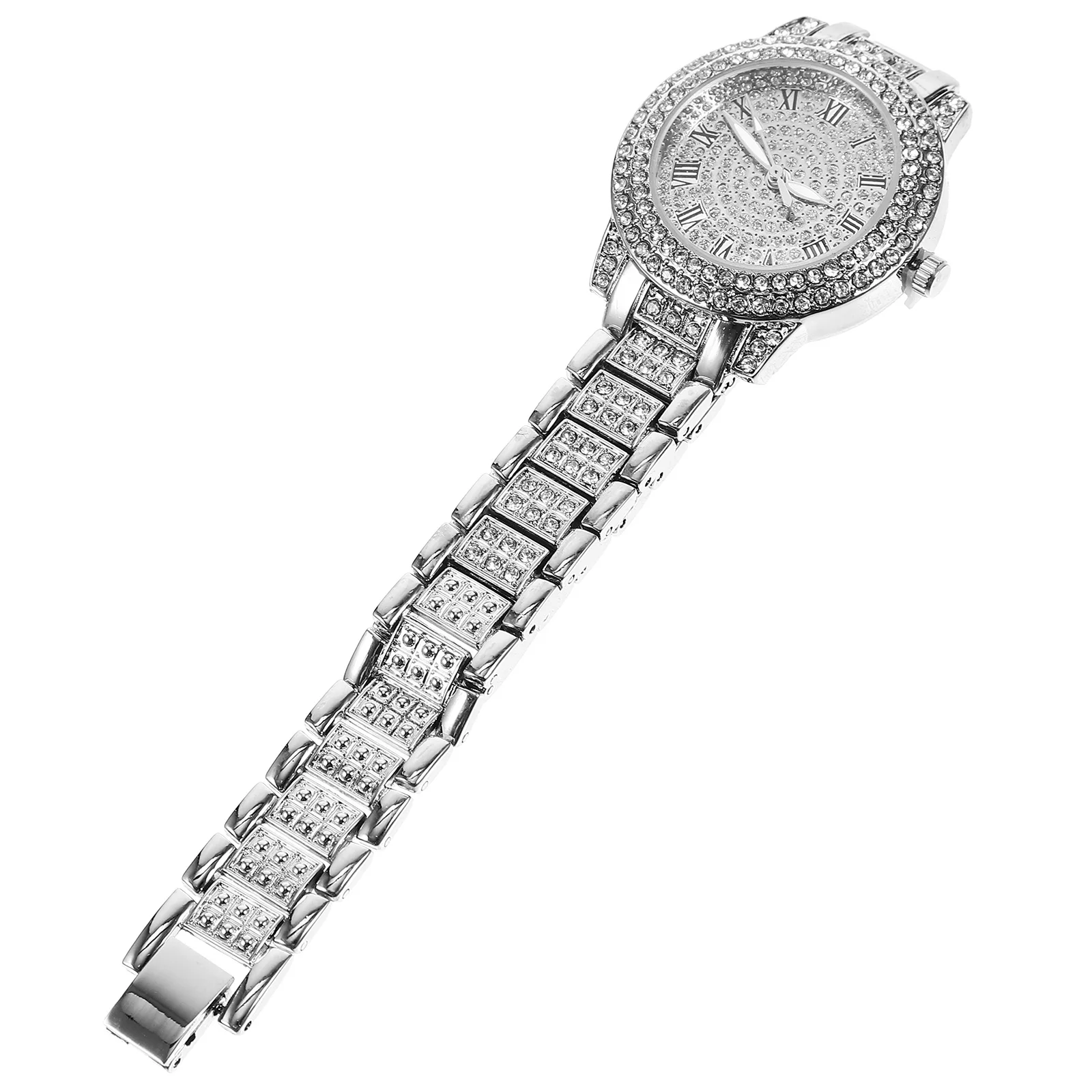 

Full Diamond Roman Numeral Quartz Watches for Men Stylish Adjustable Strap Stainless Steel Luxury Male Wristwatch