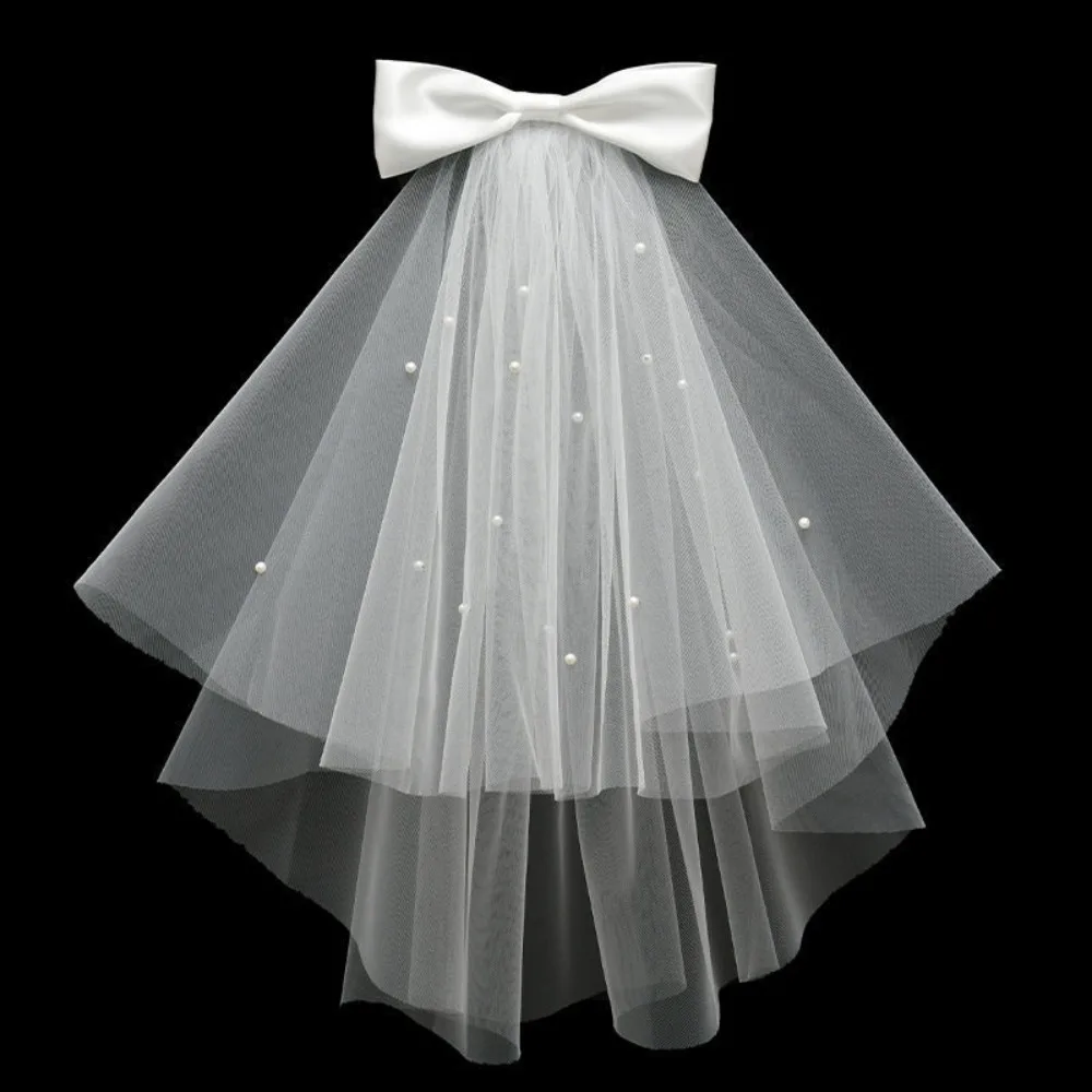 

Elegant Ribbon Edge Bridal Veil with Comb Shoulder Elbow Length Short Wedding Veil Marriage Accessories