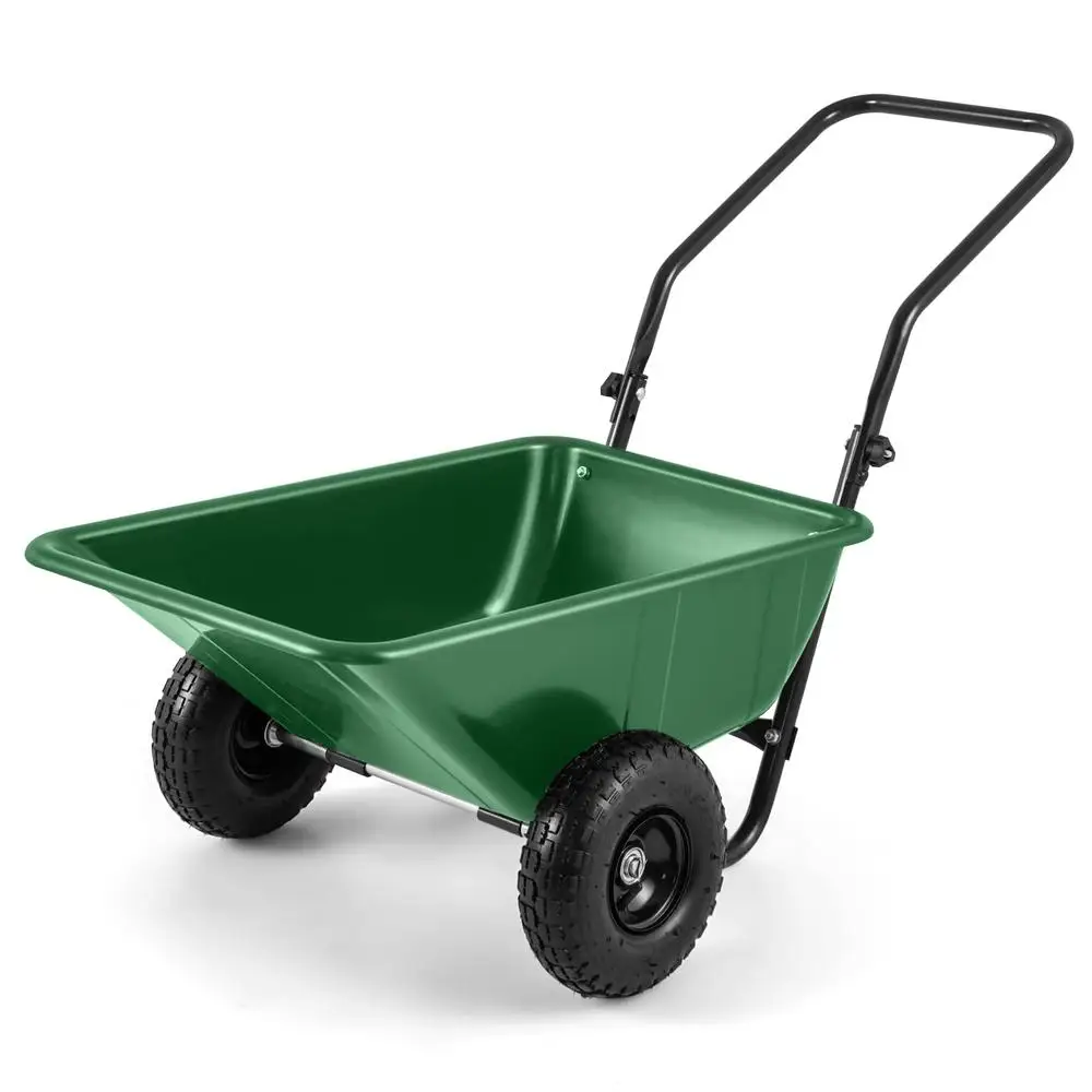 Dual-Wheel Heavy-Duty Garden Utility Cart Pneumatic Tires 330 Lbs Capacity Foldable Handle 21 Gal Storage Stand Built-in Impact