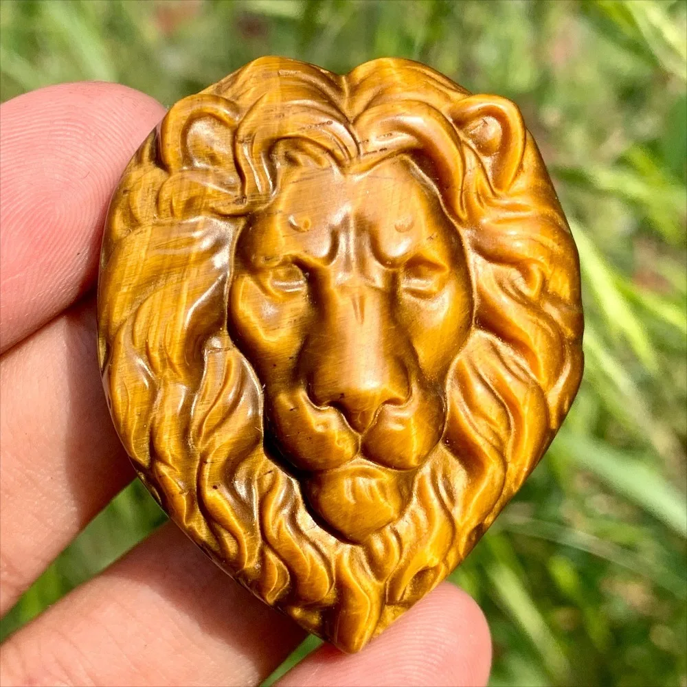 Natural Tiger Eye Lion Carving: Tiger's Eye Animal Figurine Sculpture,Healing Crystal Stone Head Carving; Home Decor Healing