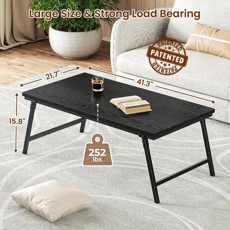 Folding Coffee Table, Leg Latches Portable Sturdy Floor Table Desk for Sitting on The Floor, No Assembly Low Coffee