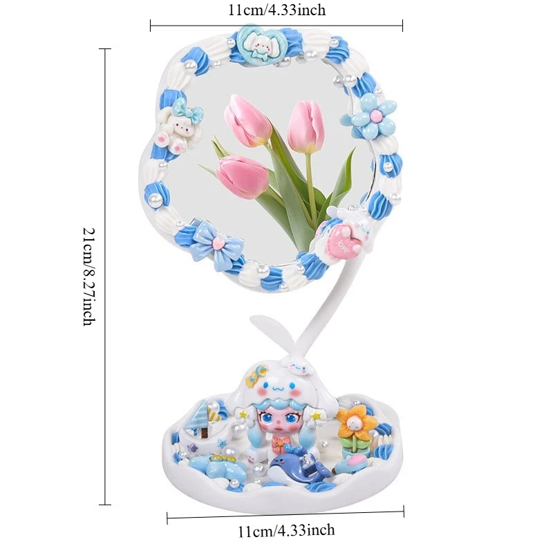 مرآة مكياج على شكل قلب للأطفال مصنوعة يدويًا بغراء كريمي ومرآة صغيرة لمرآة مكياج للفتيات #2