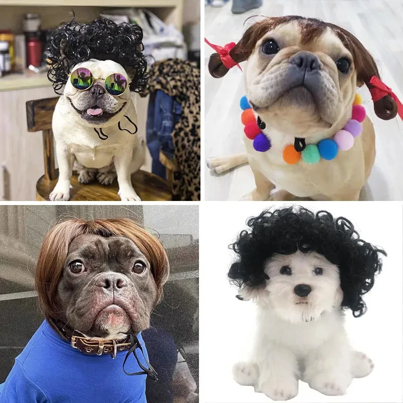 Parrucche per animali domestici puntelli Cosplay copricapo per cani e gatti copricapo per animali domestici divertente fascia elastica regolabile per costumi per animali domestici di natale di Halloween