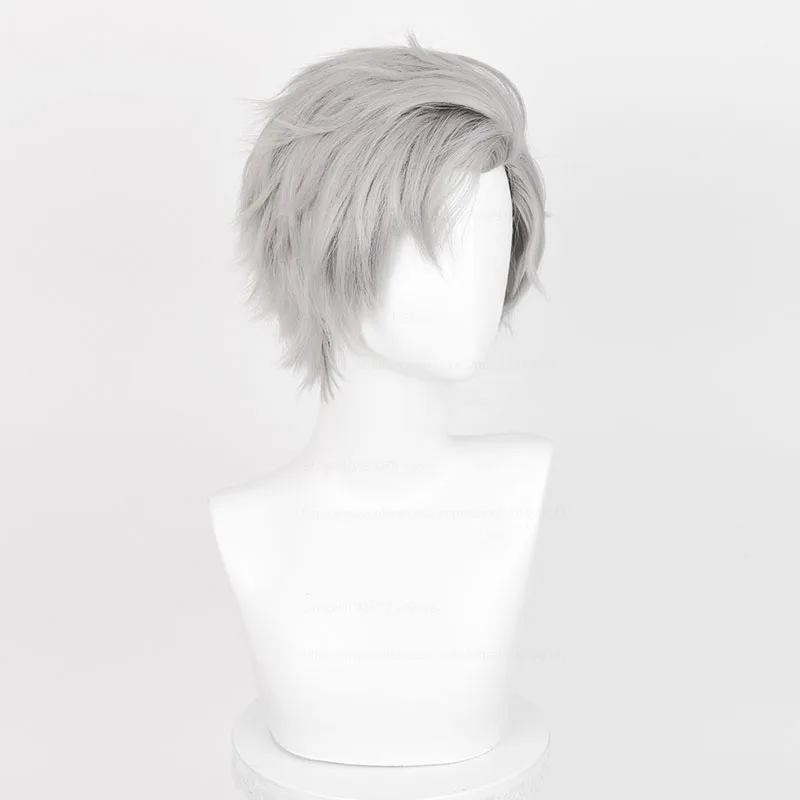 Sylus Cosplay Wig Men 30cm Short Frizzy Hairline Grey Wig Cosplay Anime Cosplay Wigs Heat Resistant Synthetic Wigs+ Wig Cap