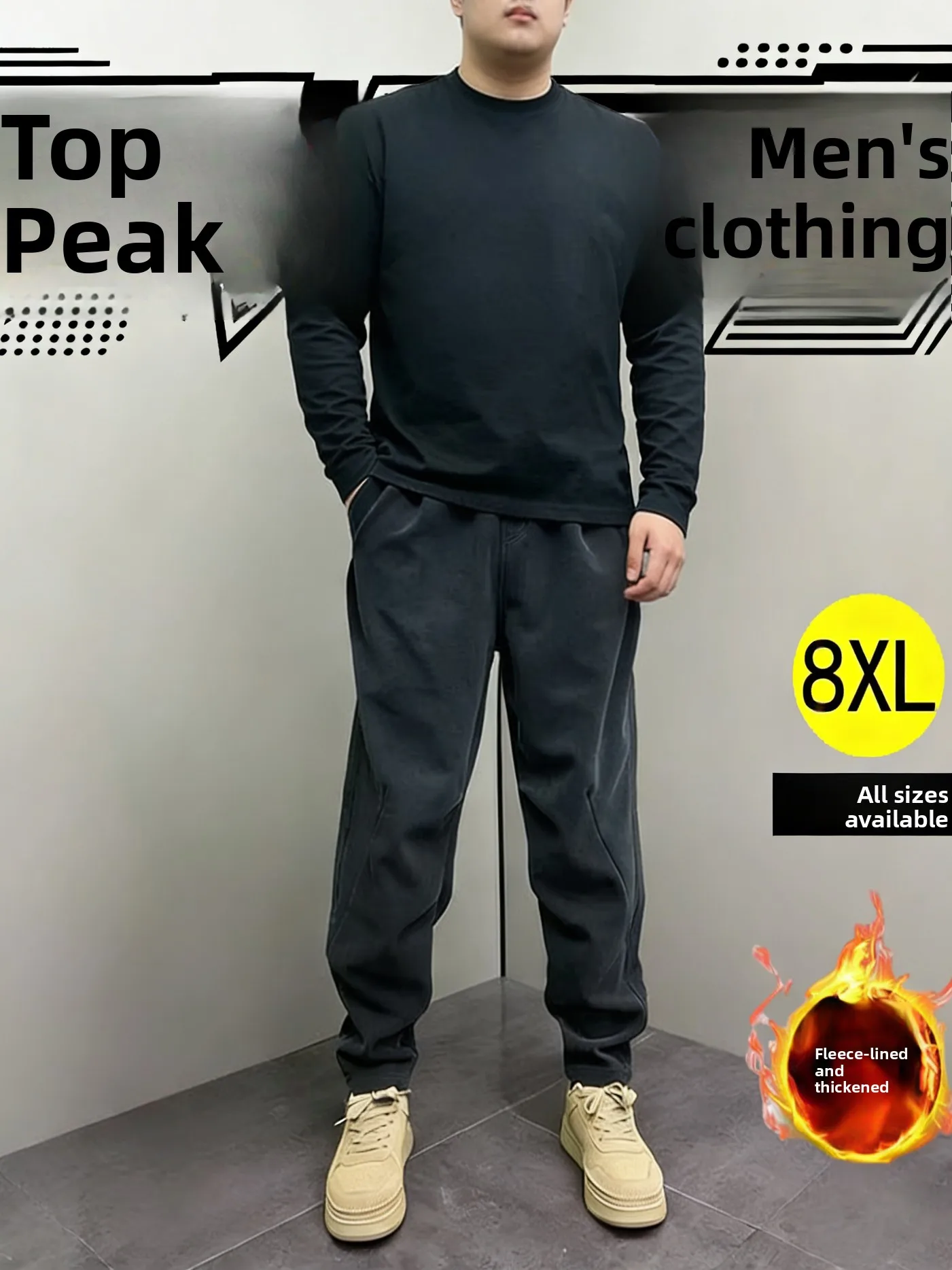 

Beibei Fleece Lined Men's Casual Thick Winter Cotton Pants Straight Leg Loose Fit Youthful Vitality Style Daily Wear