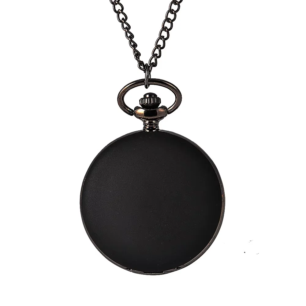 

8826Retro Solid Color Simple Black Quartz Pocket Watch Women Smooth Arabic Digital Display Pendant Fob Clock Gift Watch Chain