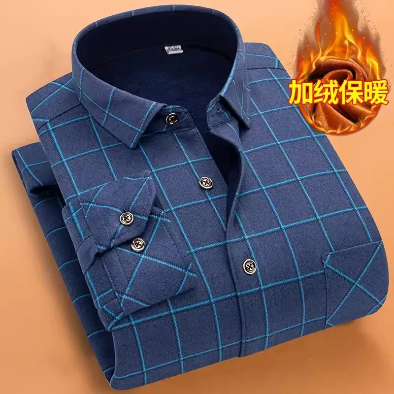 Autumn Winter New Casual Men\'s Fashion Long Sleeve Plaid Shirt Thick Warm Men\'s Casual High Quality Soft Large Size Shirt NS5825