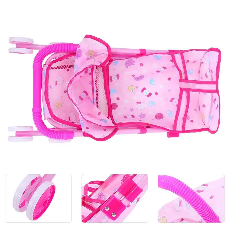 Stroller For Dolls Pink Baby Stroller With Basket Simulation Dolls Cart Children Baby Stroller Toy House Accessories