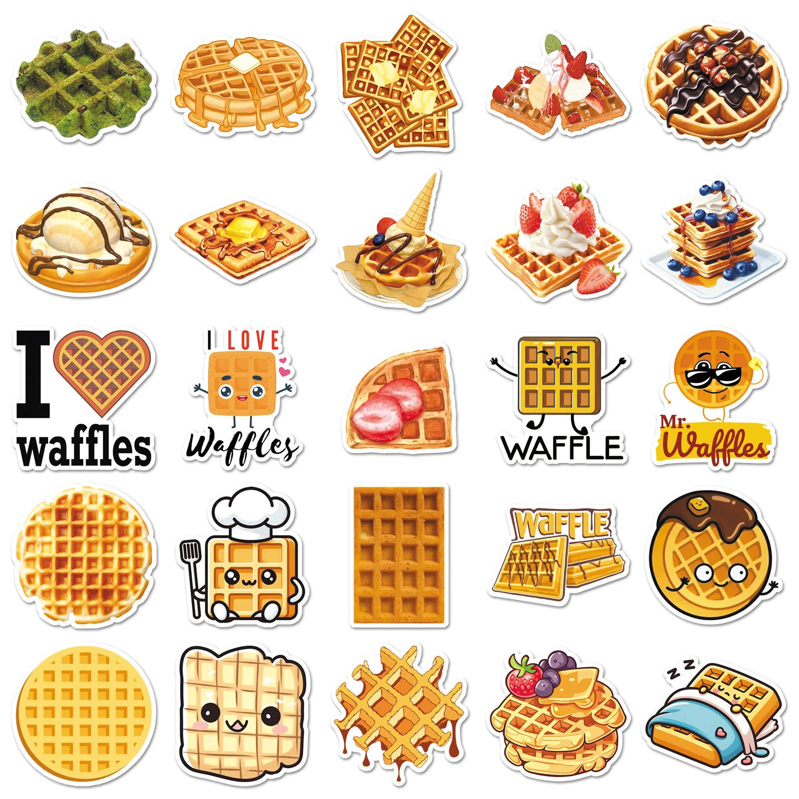 

50PCS Waffle Stickers Cartoon Style Dessert Gourmet Checkered Cake DIY Decorative Notebook Handbook Waterproof Sticker Kids Toy